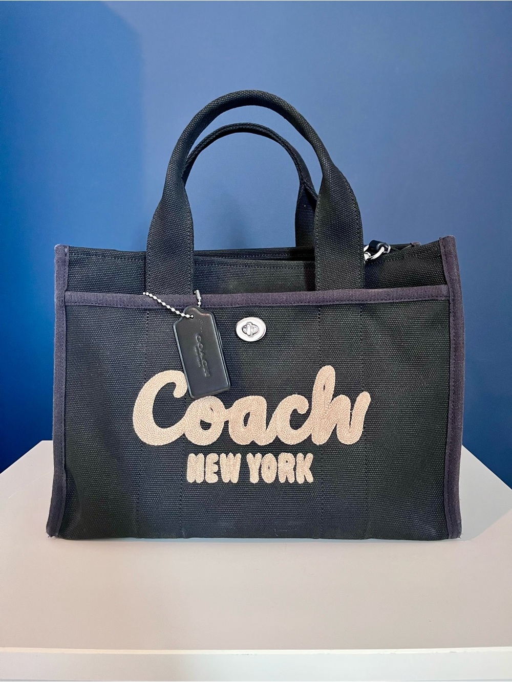Coach Black Canvas Tote with Tan Logo